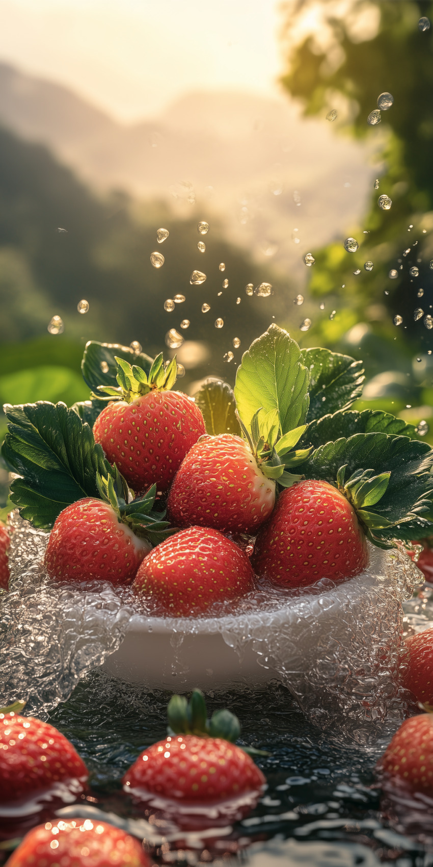 Fond d'écran mobile fraises splash eau nature 1