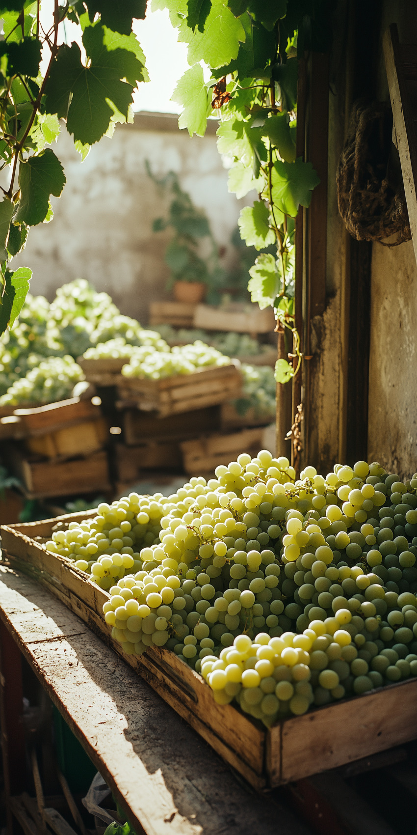 Fond d'écran raisin blanc dans une caisse