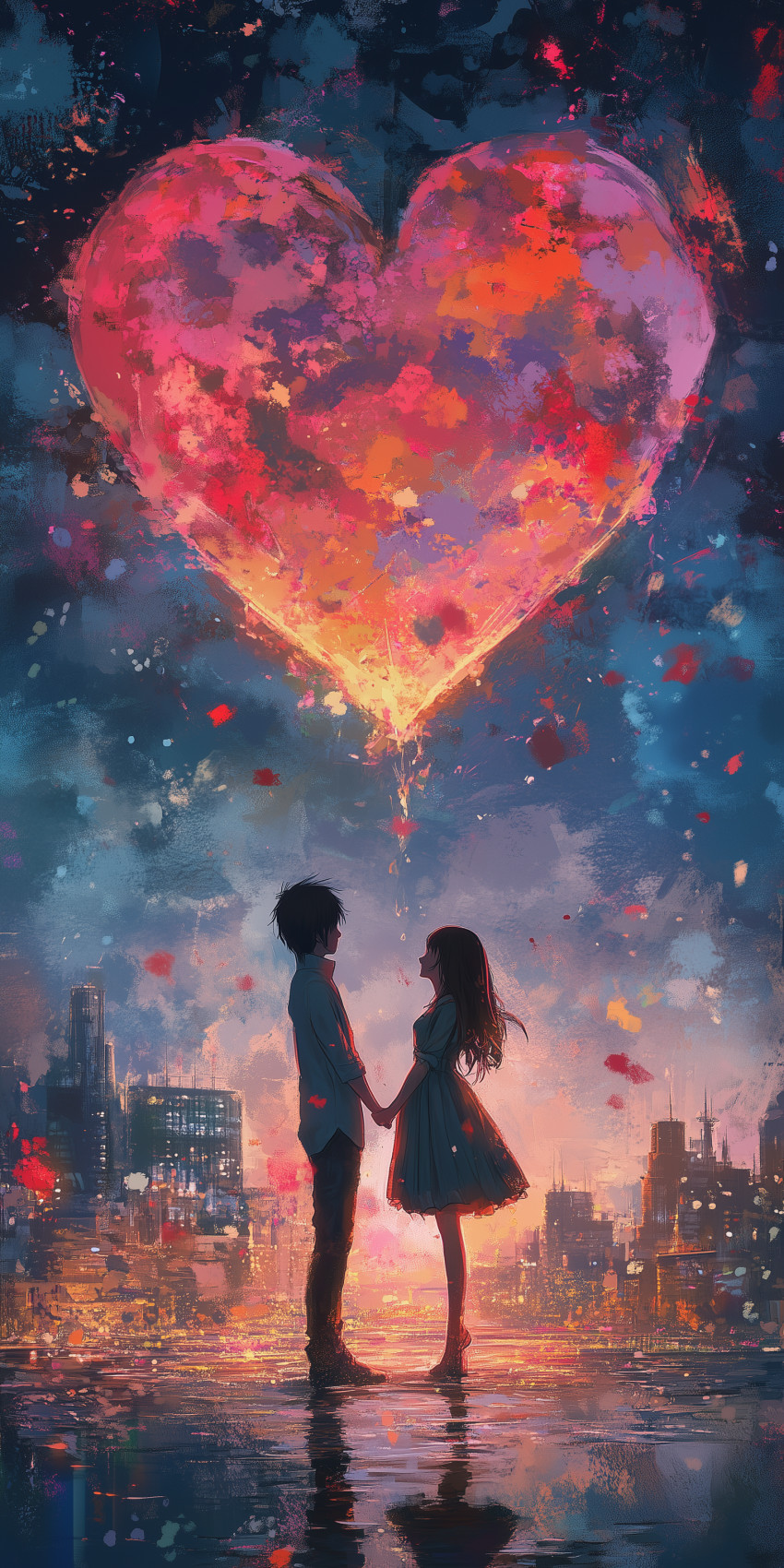 Deux amoureux en dessin sous un énorme coeur rouge se tiennent par la main recherche par mots clés, fond d ecran amour couple romantique romantisme coeur 1, amour