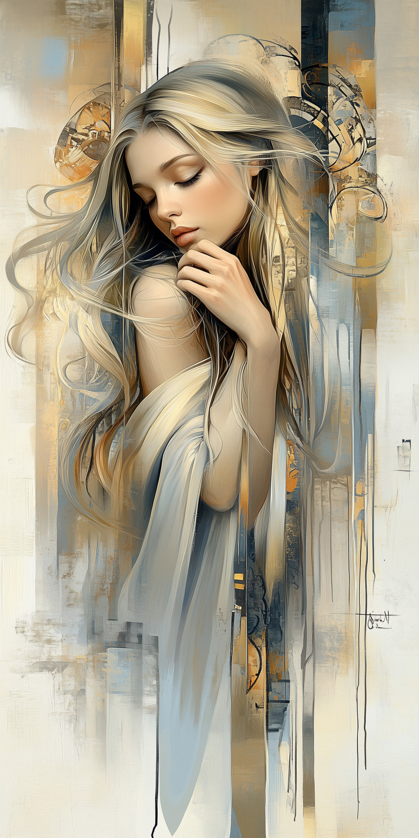 Fond d'écran Mobile d'Art : Portrait Lumineux de Femme Blonde - Sérénité et Élégance Pastel