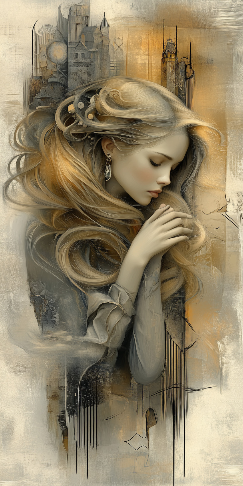 Fond d'écran Mobile HD Raffiné : Femme Blonde Élégante et Palette Beige Doré Lumineuse