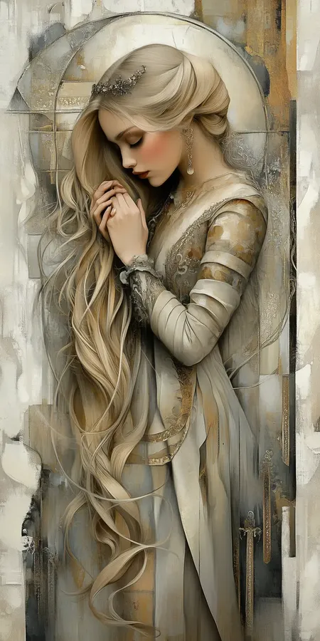 Fond d'écran Mobile HD Sublime : Femme Blonde Angélique et Palette Beige Doré