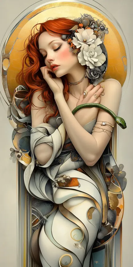 Fond d'Écran Mobile HD - Femme sensuelle Mystique en Art Nouveau