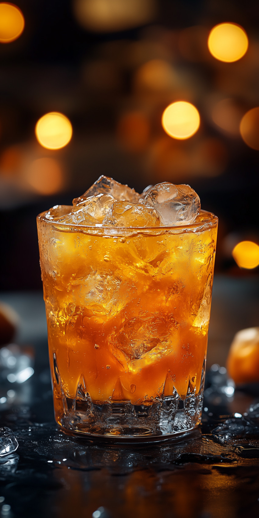 Fond d'écran Mobile Cocktail Ambré Glacé : Ambiance Chaleureuse et Détails Éclatants