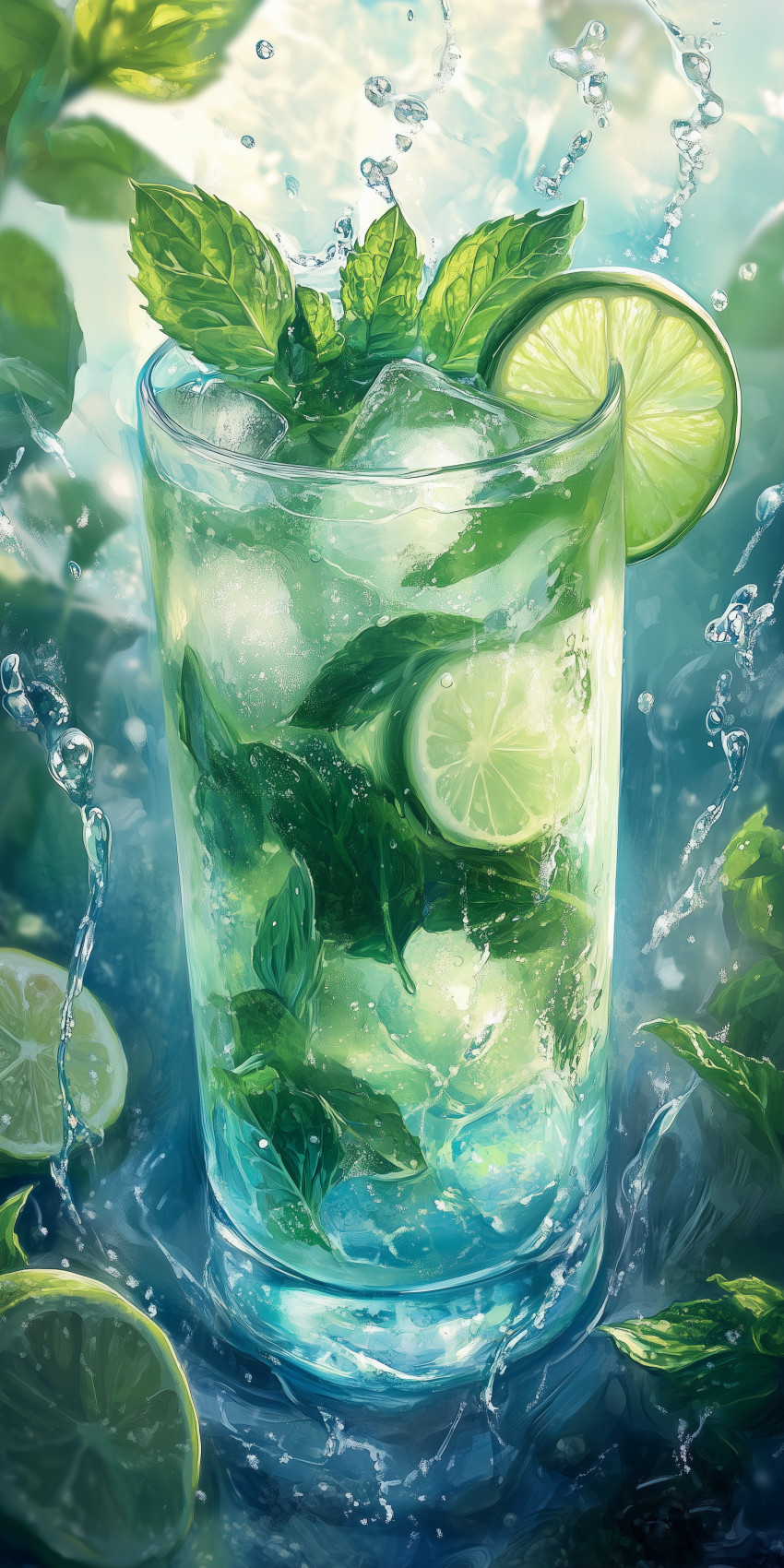 Fond d'écran Mobile Mojito Rafraîchissant : Explosion de Fraîcheur et Détails Éclatants