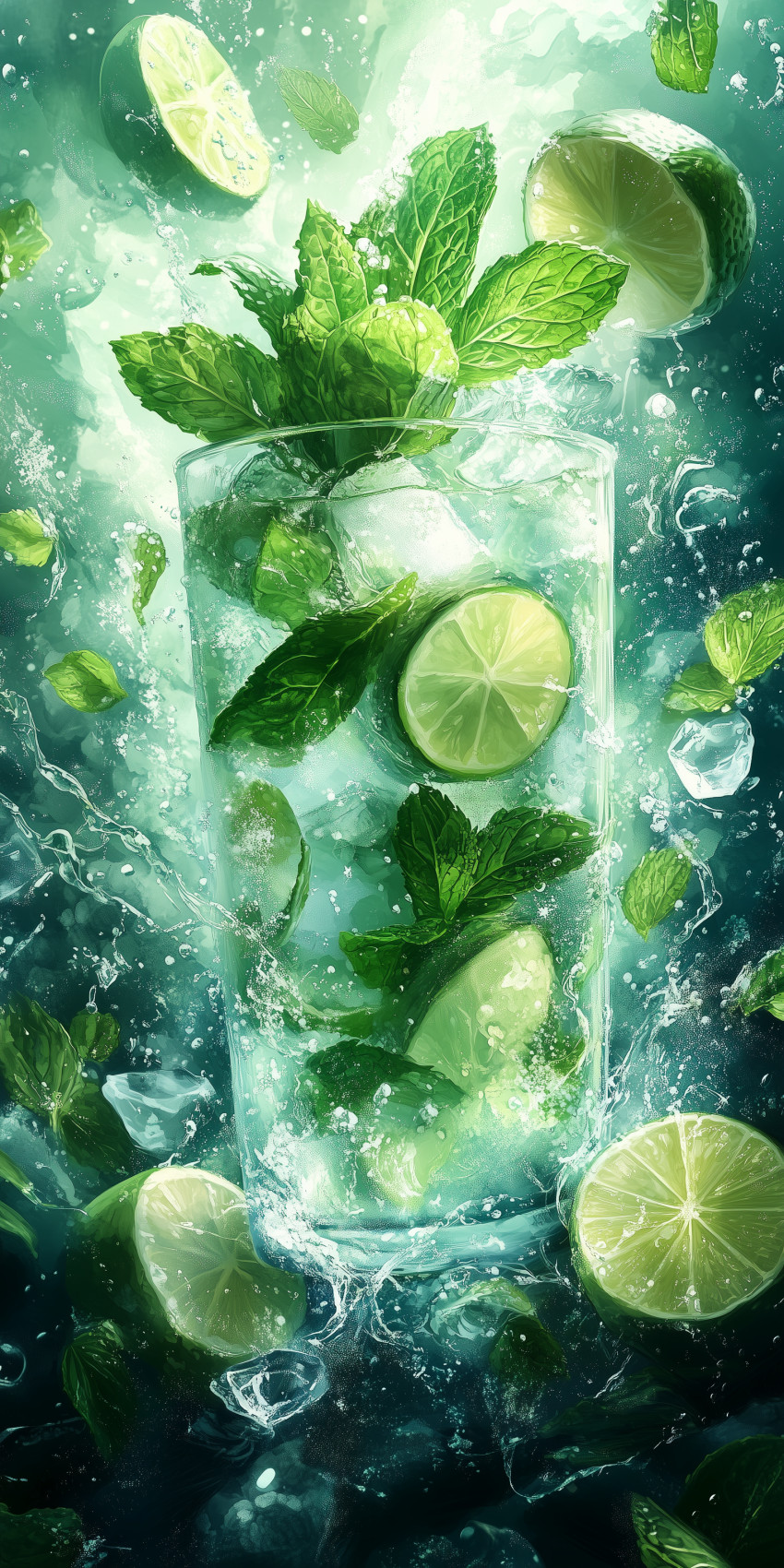 Fond d'écran Mobile Mojito Rafraîchissant : Explosion de Fraîcheur et Détails Éclatants