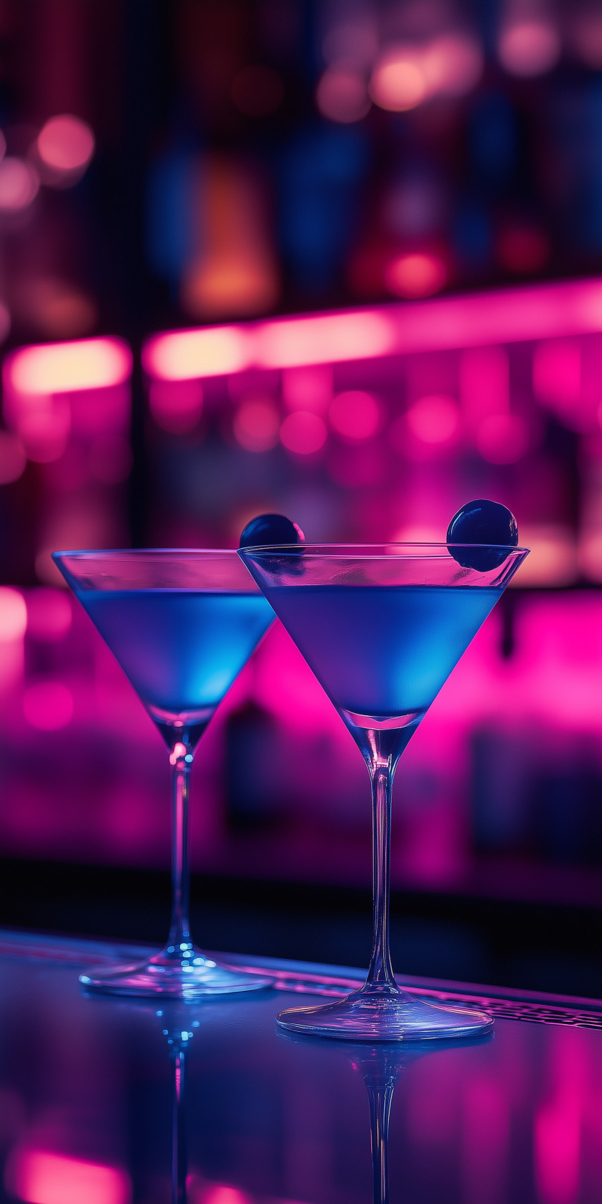 Fond d'écran Mobile Cocktails Bleus Lumineux : Ambiance Festive et Détails Éclatants