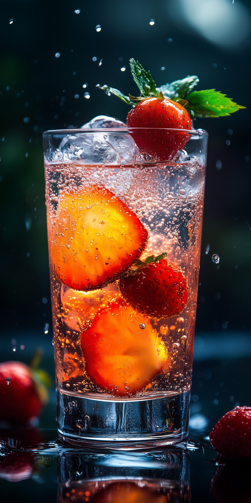 Fond d'écran Mobile Cocktail Fraise Pétillant : Fraîcheur Fruitée et Bulles Lumineuses