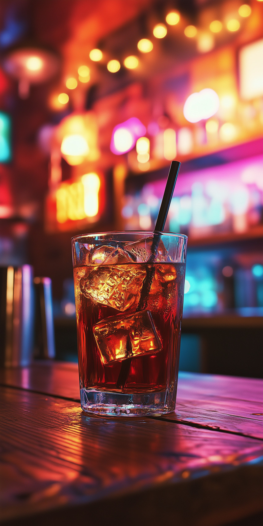Fond d'écran Mobile Boisson Ambrée Glacée : Ambiance Bar et Détails Éclatants