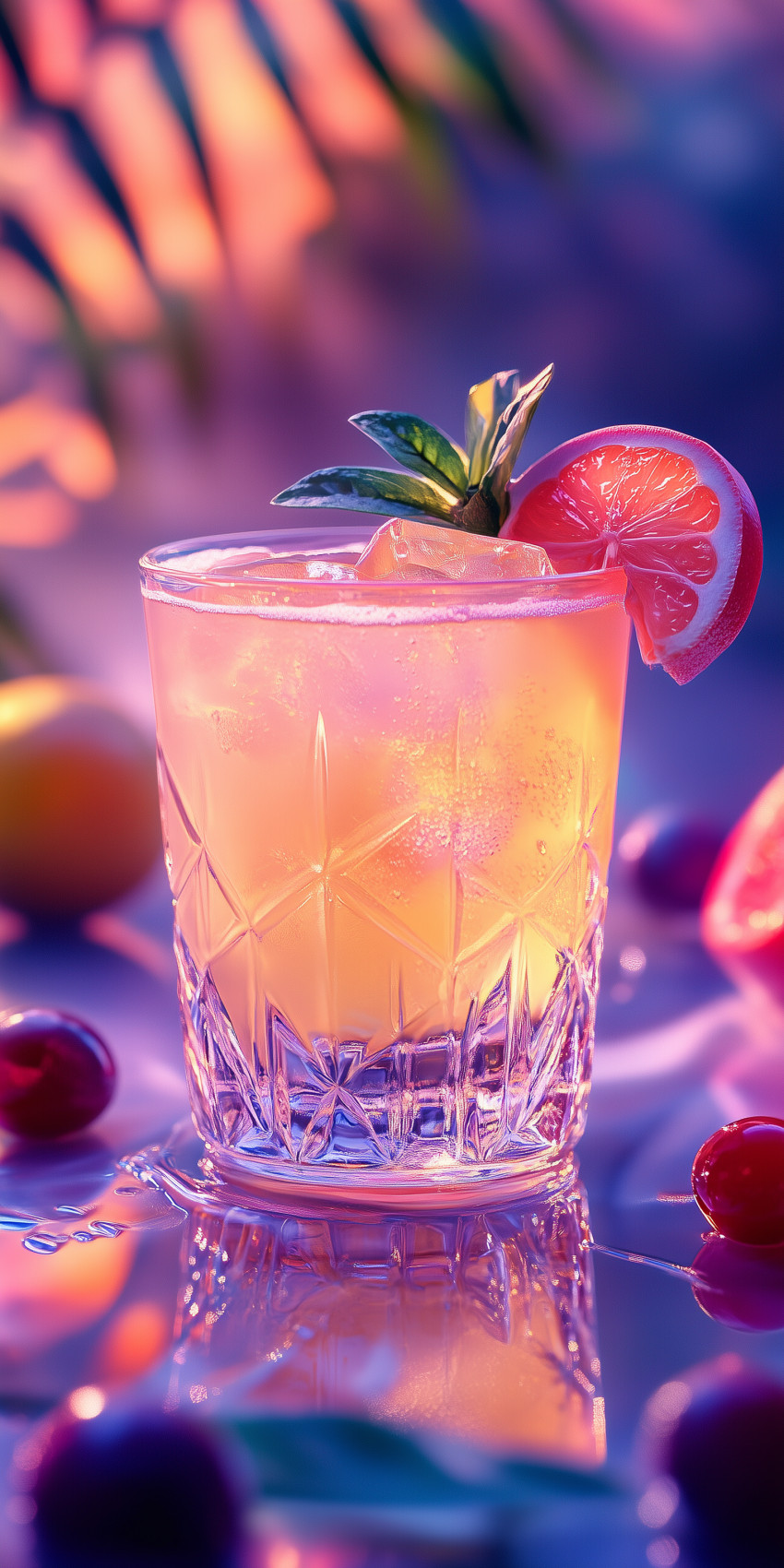 Fond d'écran Mobile Cocktail Ambré Lumineux : Ambiance Estivale et Détails Scintillants