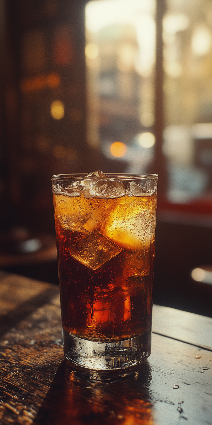 Fond d'écran Mobile Boisson Ambrée Glacée : Ambiance Chaleureuse et Détails Éclatants