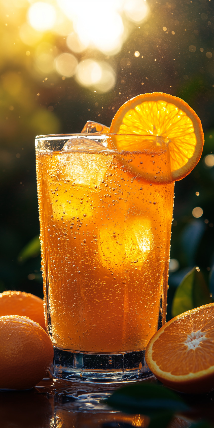 Fond d'écran Mobile Jus d'Orange Lumineux : Fraîcheur Ensoleillée et Détails Pétillants