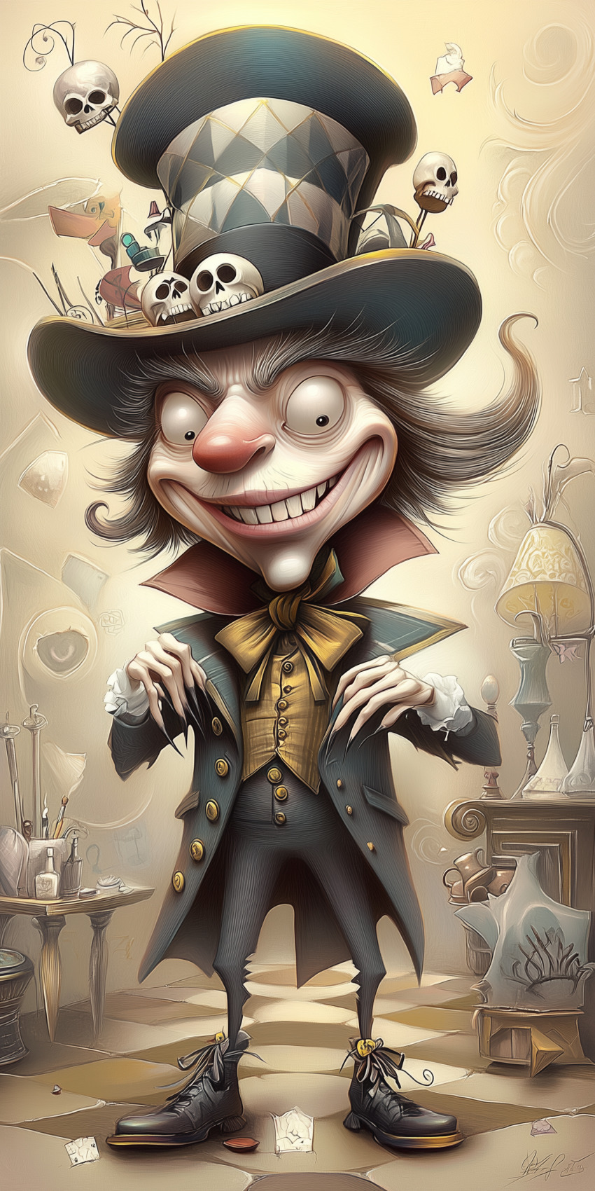 Chapelier fou illustration d'art dessin au crayon de couleur fantastique halloween 14