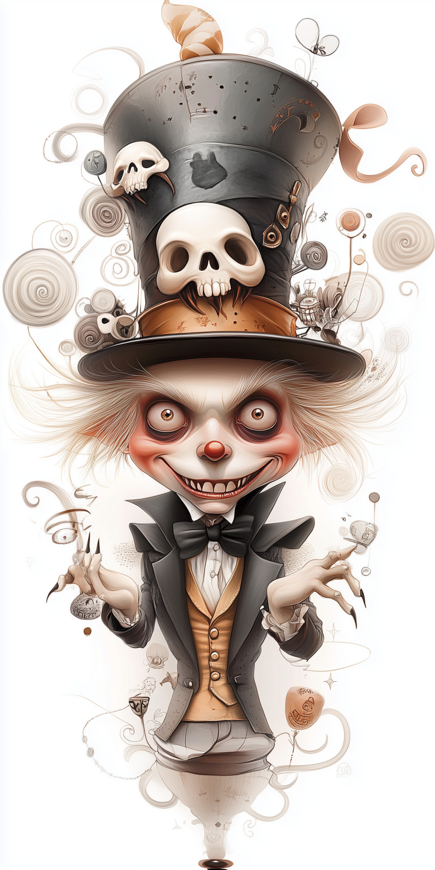 Chapelier fou illustration d'art dessin au crayon de couleur fantastique halloween 2