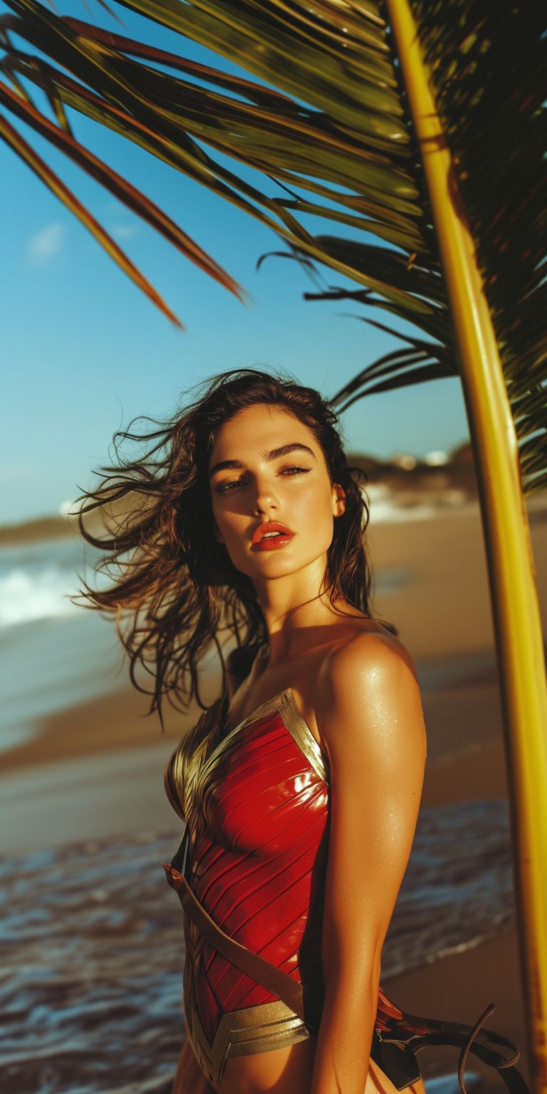 Fond d'écran Mobile Wonder Woman Gal Gadot Plage - Style Helmut Newton