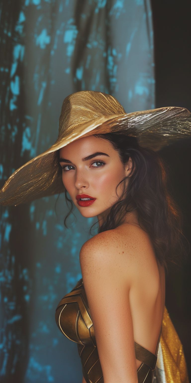 Fond d'écran Mobile Wonder Woman Gal Gadot Chapeau Or Style Helmut Newton