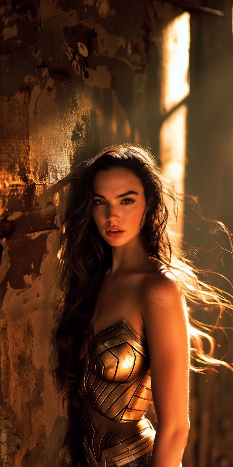 Fond d'écran Mobile Wonder Woman Gal Gadot Sensuel Marvel : Éclat Doré et Force Intérieure