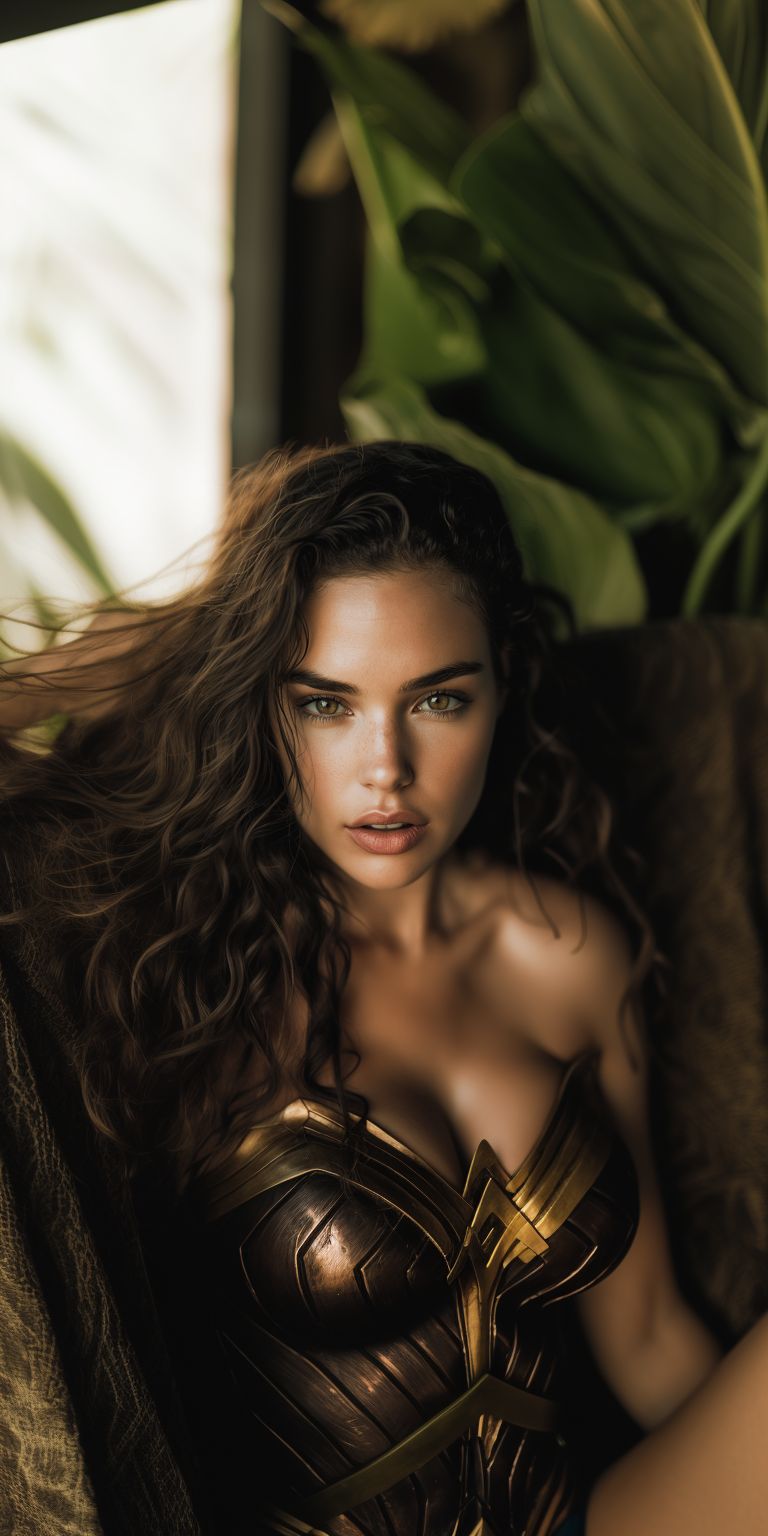 Fond d'écran Mobile Wonder Woman Gal Gadot Sensuelle Marvel : Bronze, Vert et Beauté Fatale