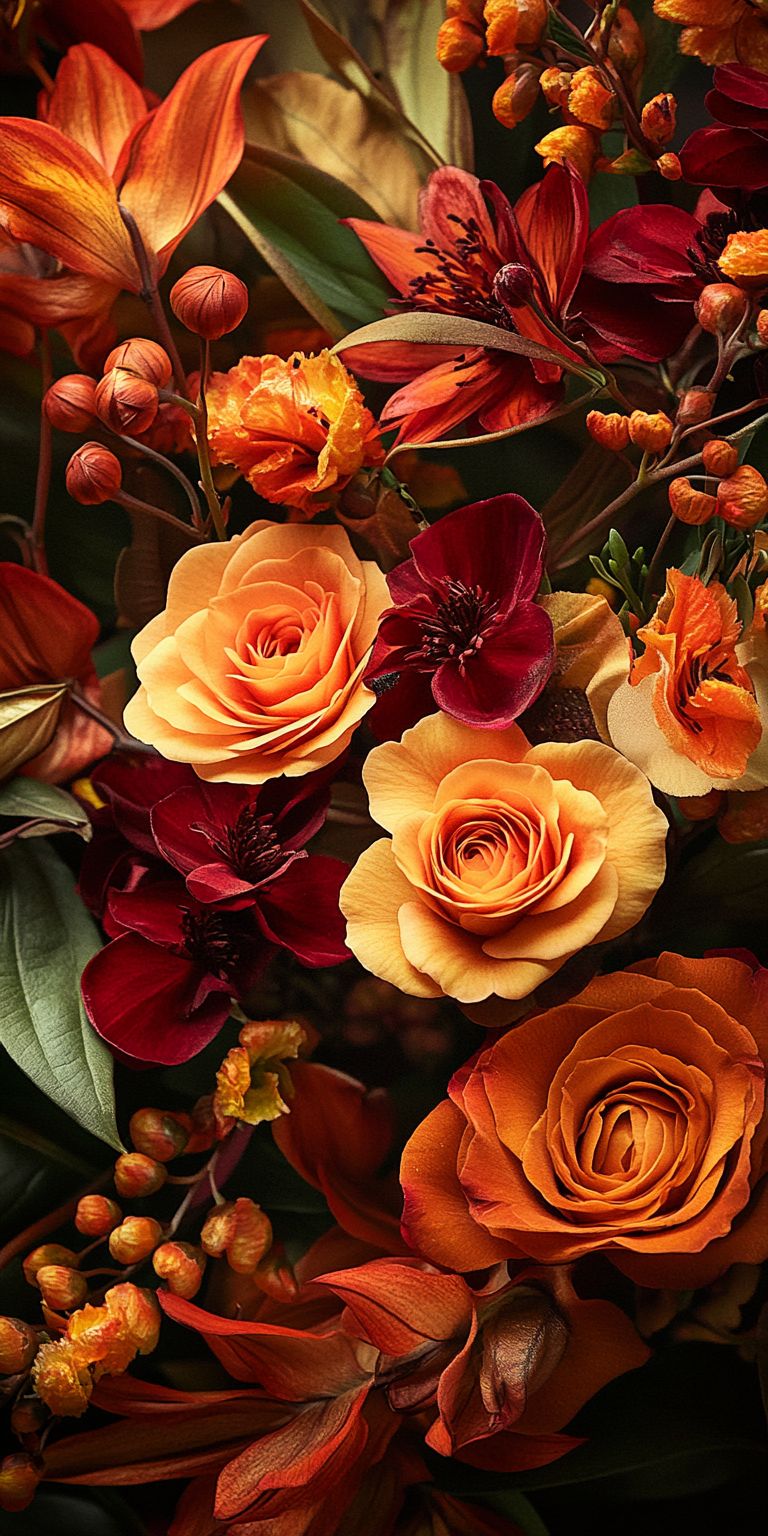 Fond d'écran Mobile Roses Orangées et Rouges : Chaleur et Élégance Florale