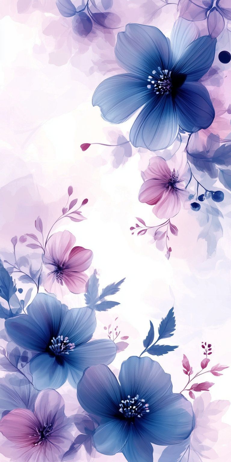Fond d'écran Mobile Fleurs Bleues et Roses : Douceur et Élégance Florale