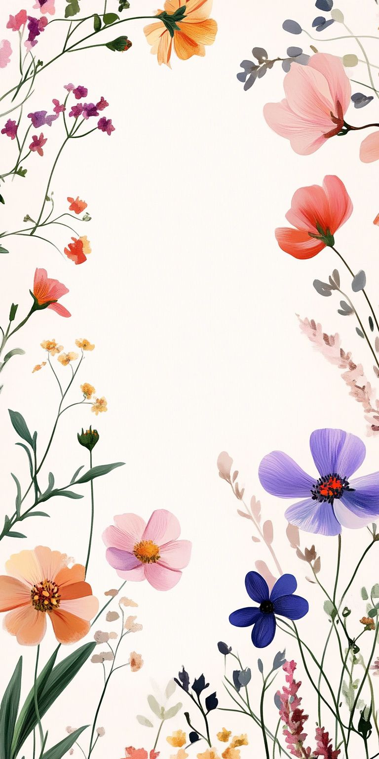 Fond d'écran Mobile Fleurs Sauvages : Cadre Floral Pastel et Printanier