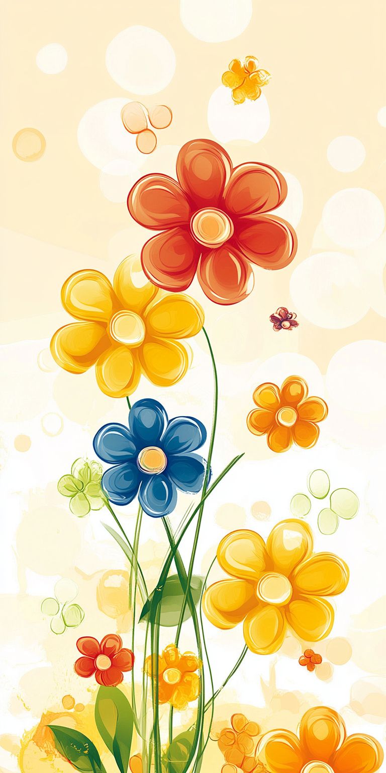 Fond d'écran Mobile Fleurs Colorées Cartoon : Joie et Fantaisie Printanière