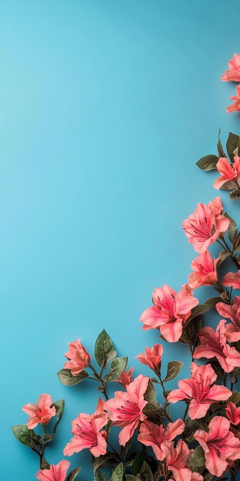 Fond d'écran Mobile Fleurs Roses sur Fond Bleu : Élégance et Fraîcheur Printanière