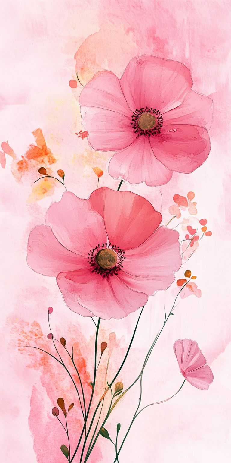 Fond d'écran Mobile Coquelicots Aquarelles Roses : Douceur et Lumière Printanière