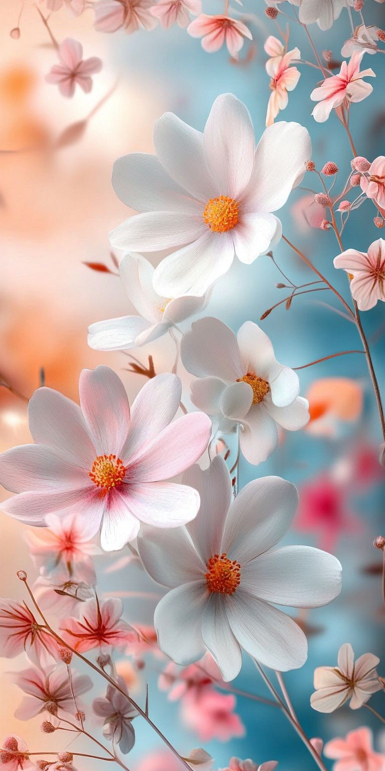 Fond d'écran Mobile Fleurs Blanches et Roses : Douceur et Lumière Printanière