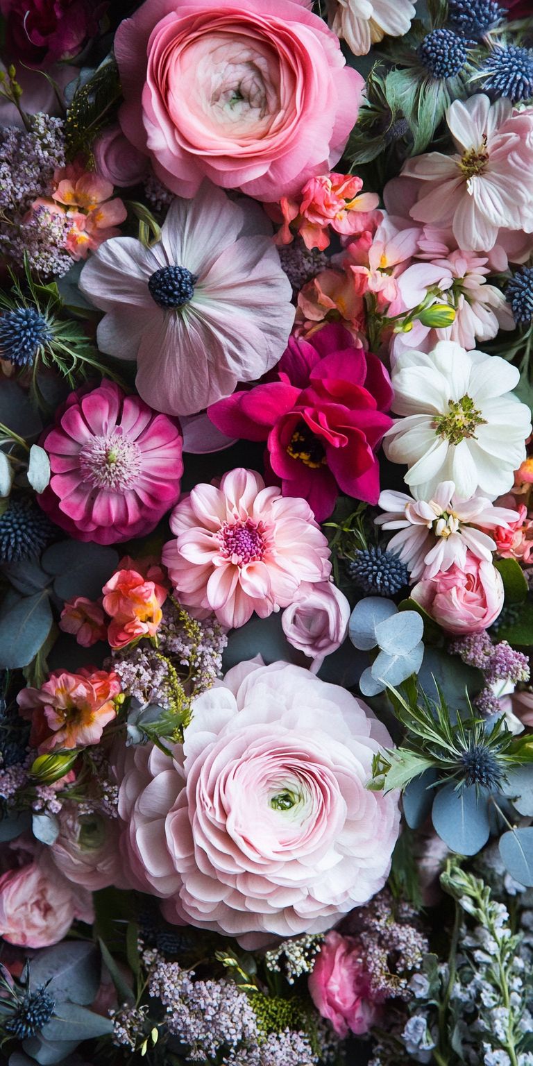 Fond d'écran Mobile Bouquet Romantique : Harmonie de Roses et de Fleurs Sauvages