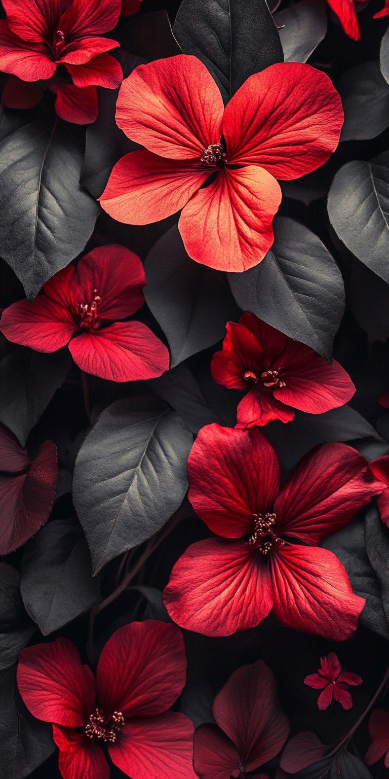 Fond d'écran Mobile Fleurs Rouges Profondes : Élégance Sombre et Mystérieuse