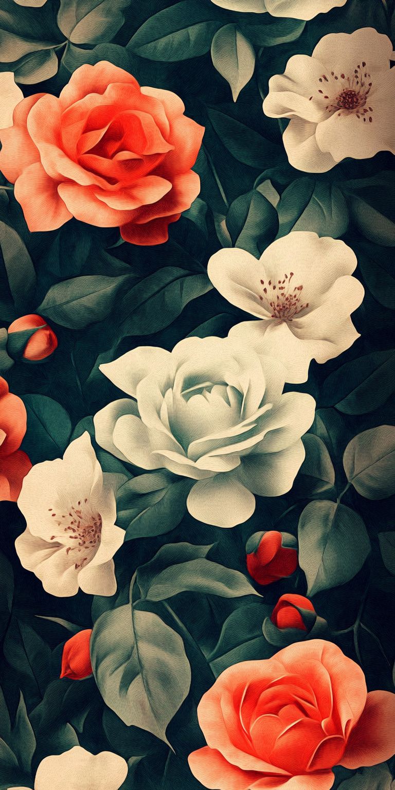 Fond d'écran Mobile Roses et Fleurs Blanches : Élégance et Douceur Florale