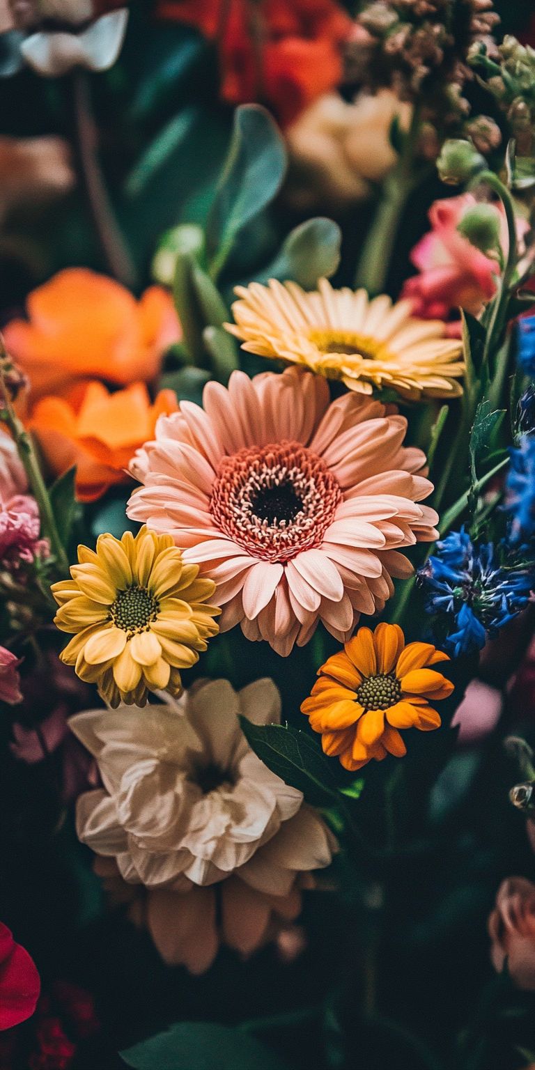 Fond d'écran Mobile Bouquet Éclatant : Gerberas, Roses et Couleurs Vives