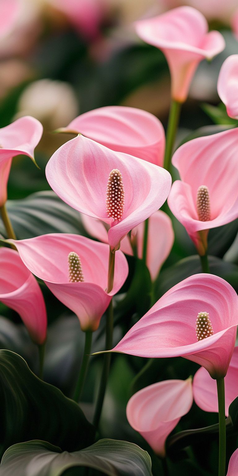Fond d'écran Mobile Anthuriums Roses : Élégance et Douceur Florale