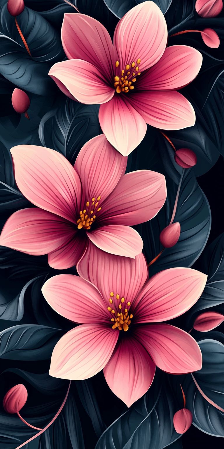 Fond d'écran Mobile Fleurs Rosées : Élégance Nocturne et Détails Dorés