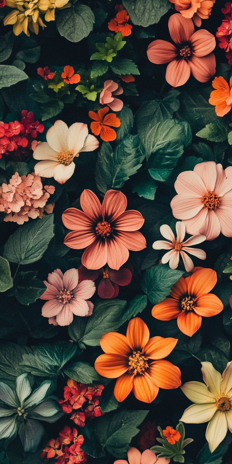 Fond d'écran Mobile Jardin Mystérieux : Couleurs Profondes et Fleurs Éclatantes