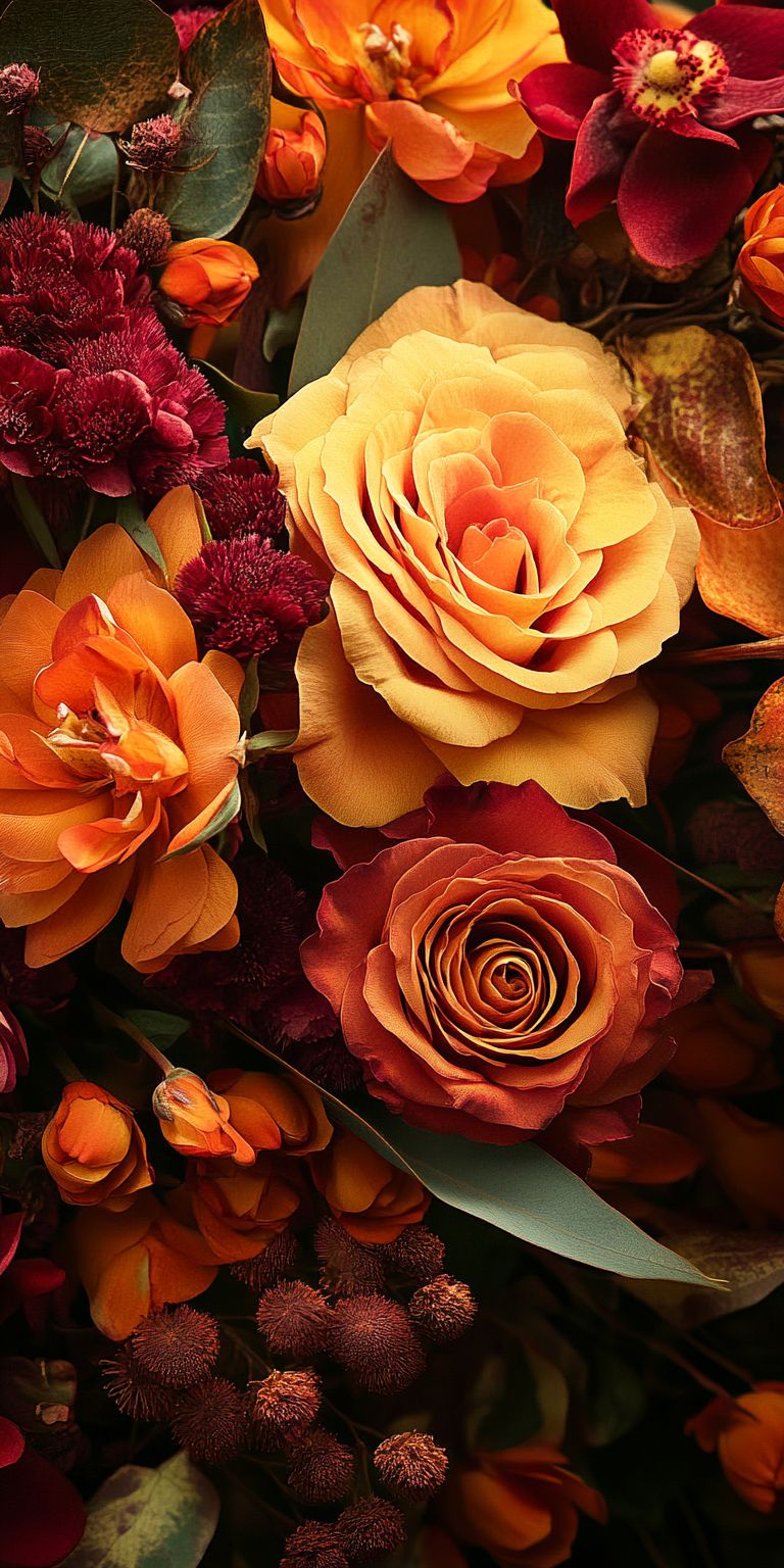 Fond d'écran Mobile Roses et Tulipes Automnales : Harmonie de Couleurs Chaudes