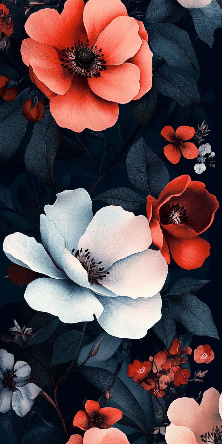 Fond d'écran Mobile Fleurs : Contraste Élégant et Détails Floraux Profonds