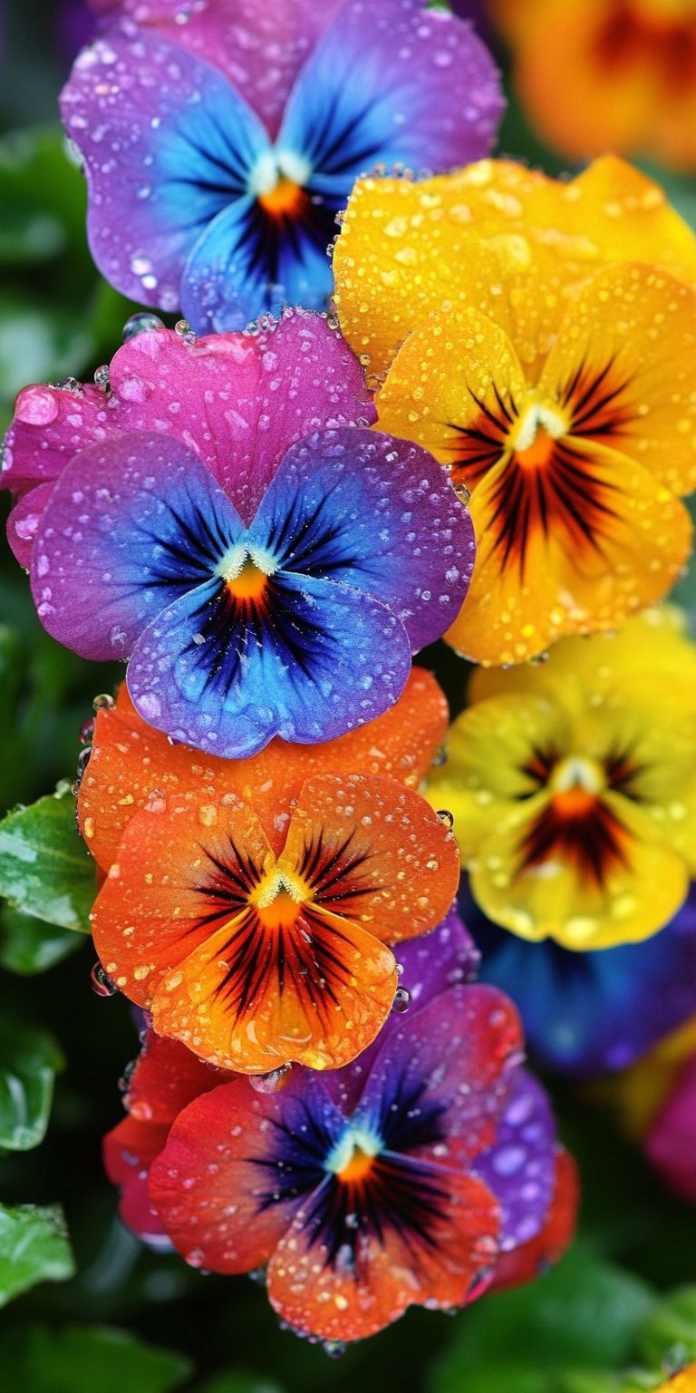 Fond d'écran de fleurs multicolores avec des goutes d'eau