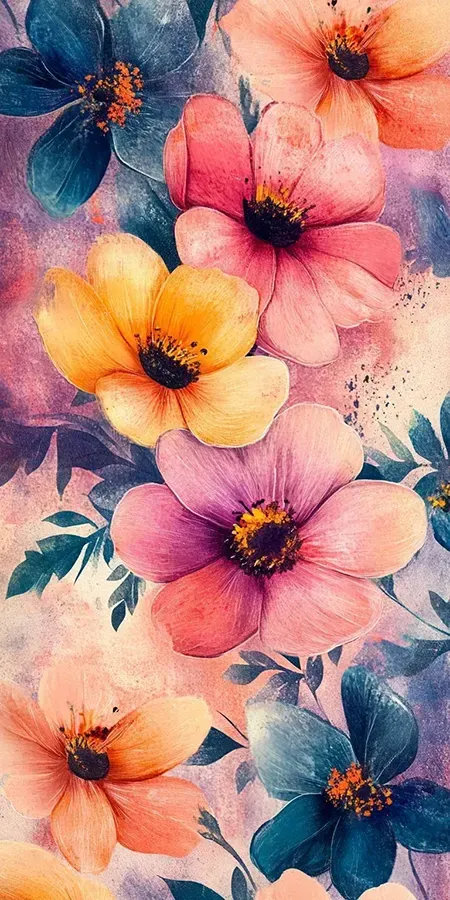 Fond d'écran Mobile Fleurs Aquarelle : Harmonie de Couleurs Vives et Douces