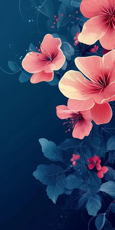 Fond d'écran Mobile Fleurs Roses et Bleu Nuit : Élégance et Mystère Nocturne