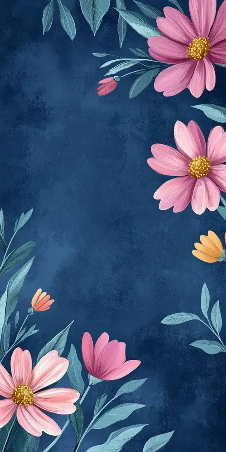 Fond d'écran Mobile Fleurs Bleu Nuit : Élégance Florale sur Fond Sombre