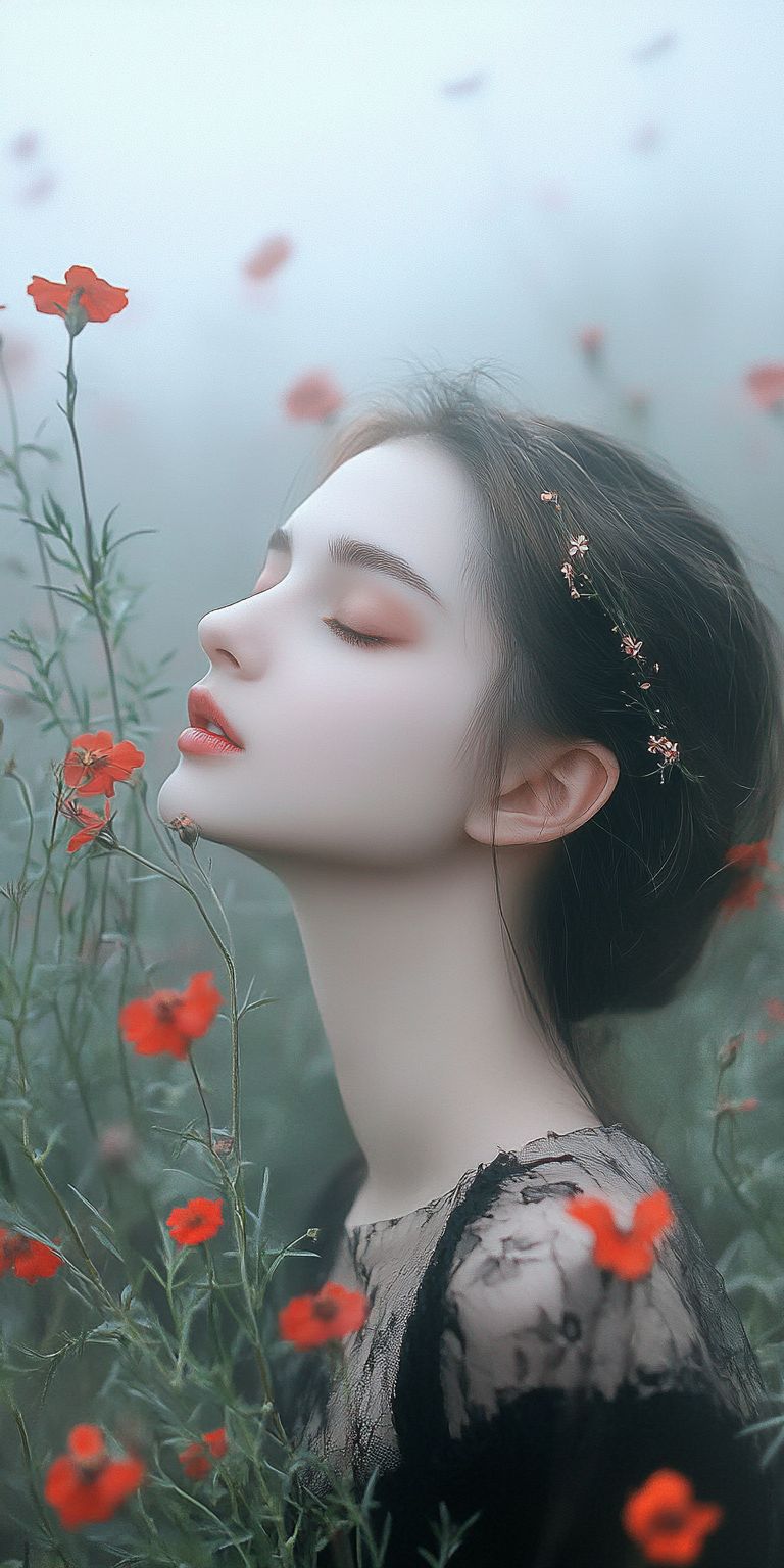 Fond d'écran belle femme dans les fleurs pour mobile 2