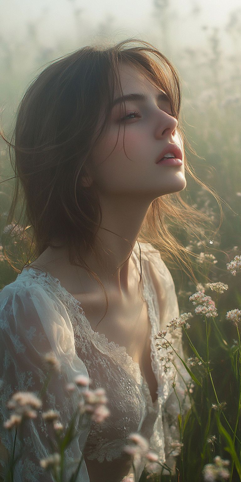 Fond d'écran belle femme dans les fleurs pour mobile 34