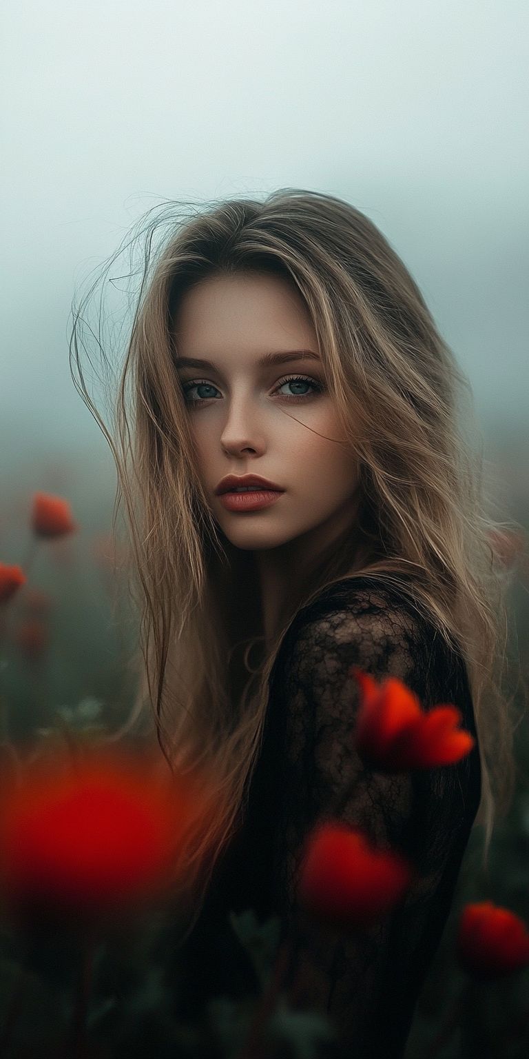 Fond d'écran belle femme dans les fleurs pour mobile 36