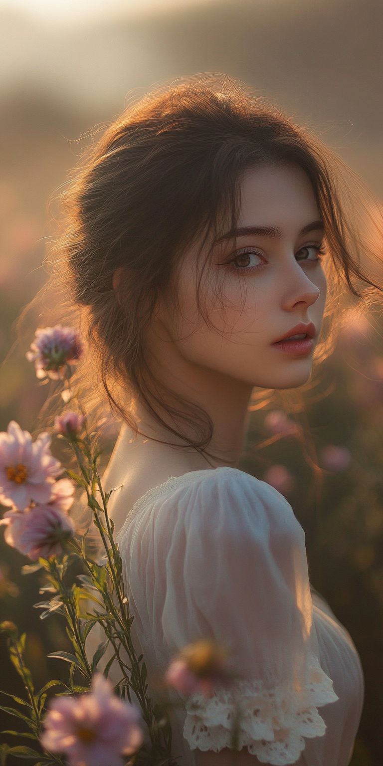 Fond d'écran belle femme dans les fleurs pour mobile 59