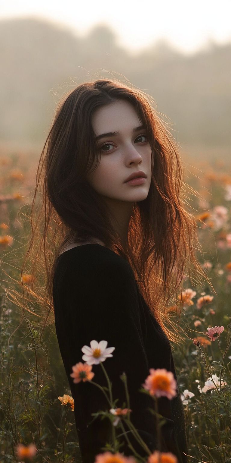 Fond d'écran belle femme dans les fleurs pour mobile 61
