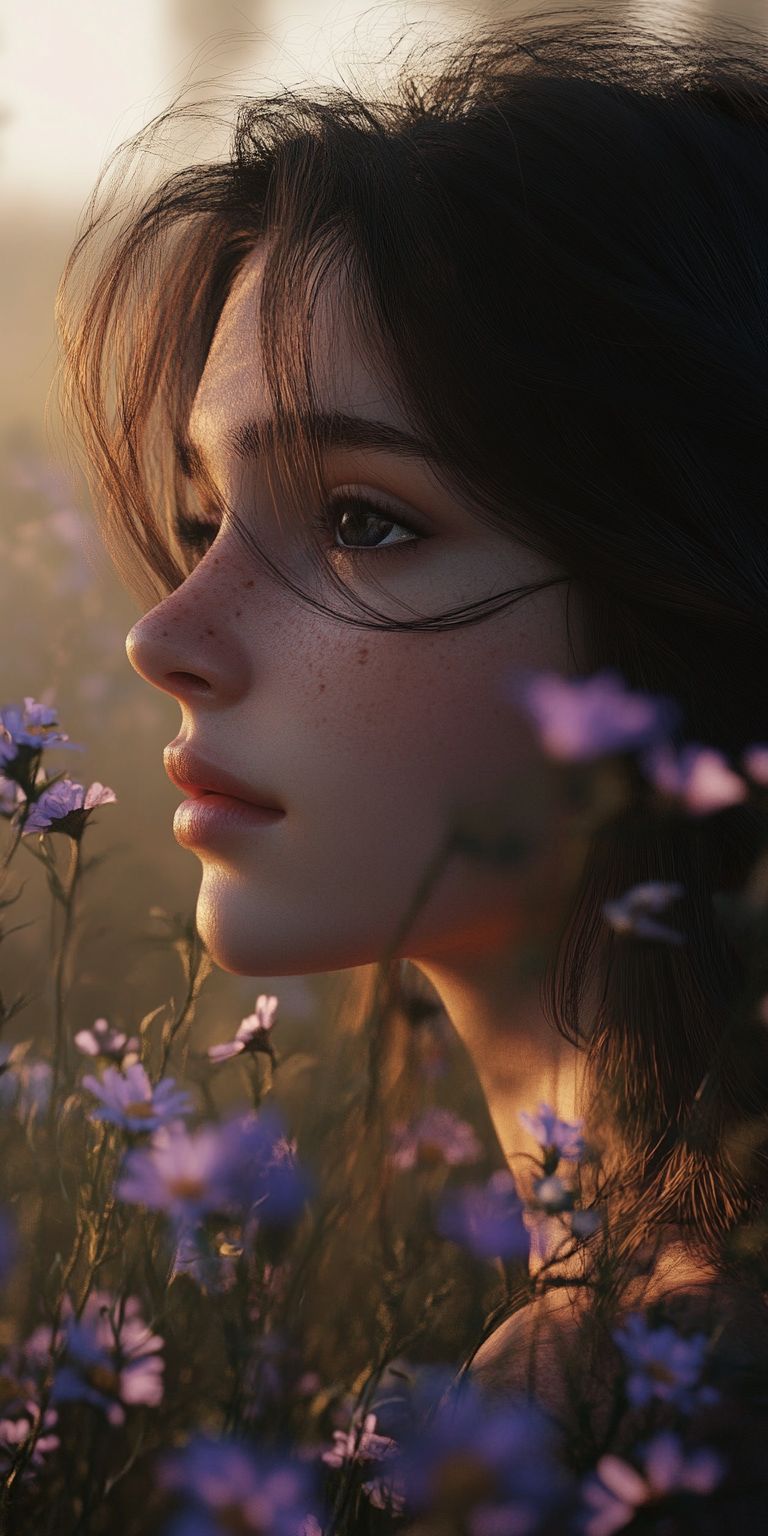 fond d ecran belle femme dans les fleurs pour mobile 62