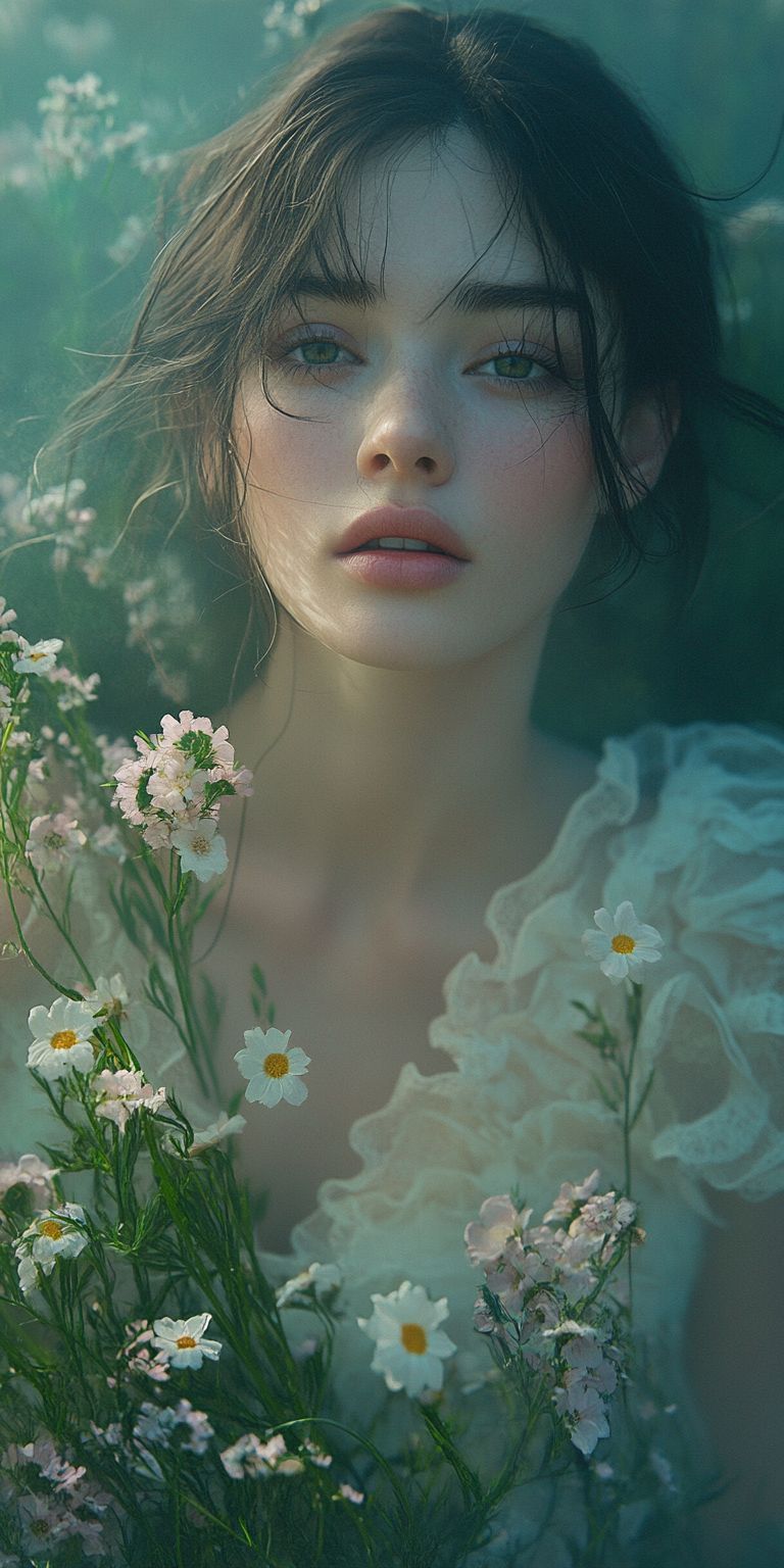 Fond d'écran belle femme dans les fleurs pour mobile 73