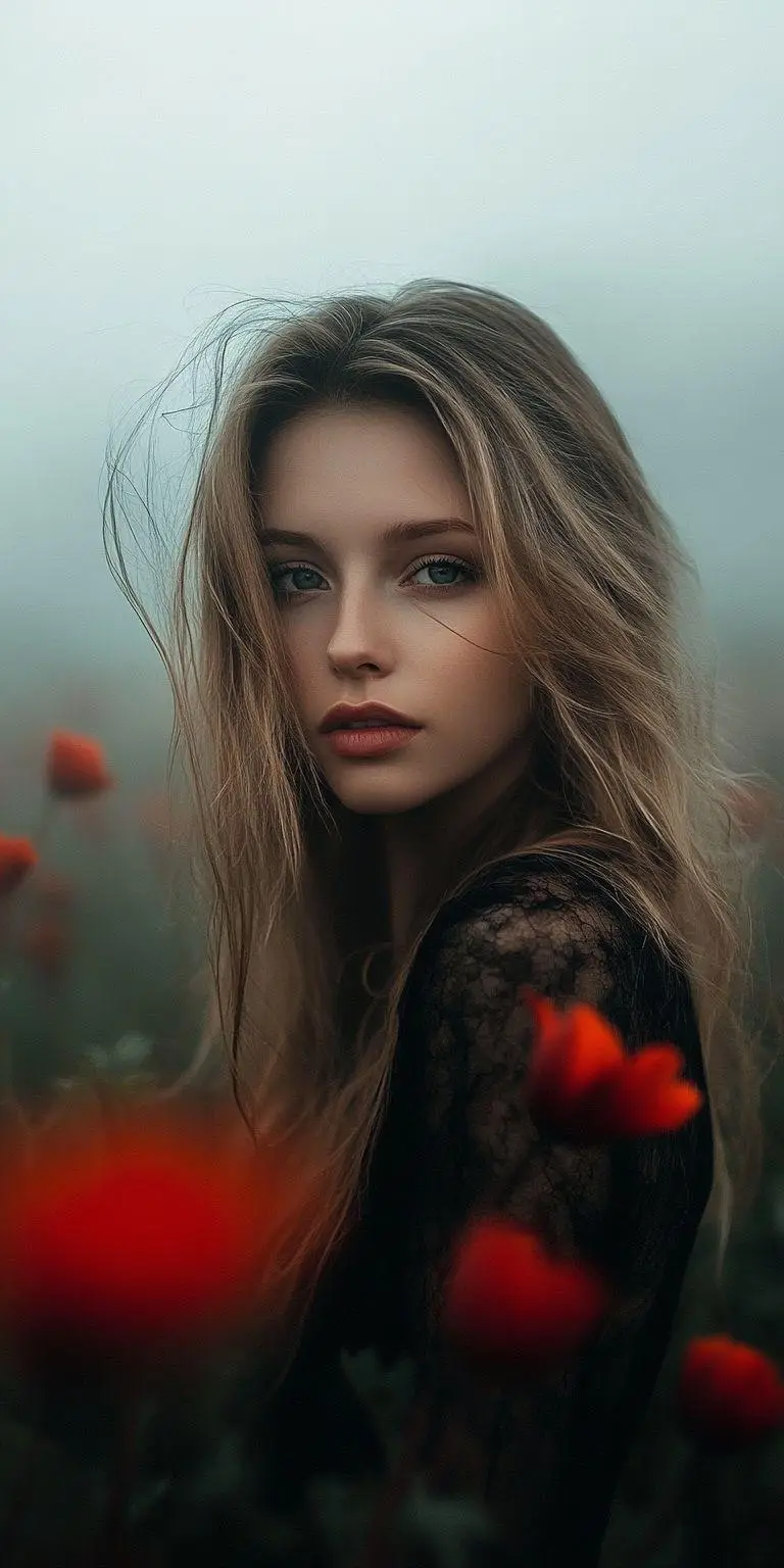 fond d ecran belle femme dans les fleurs pour mobile 36